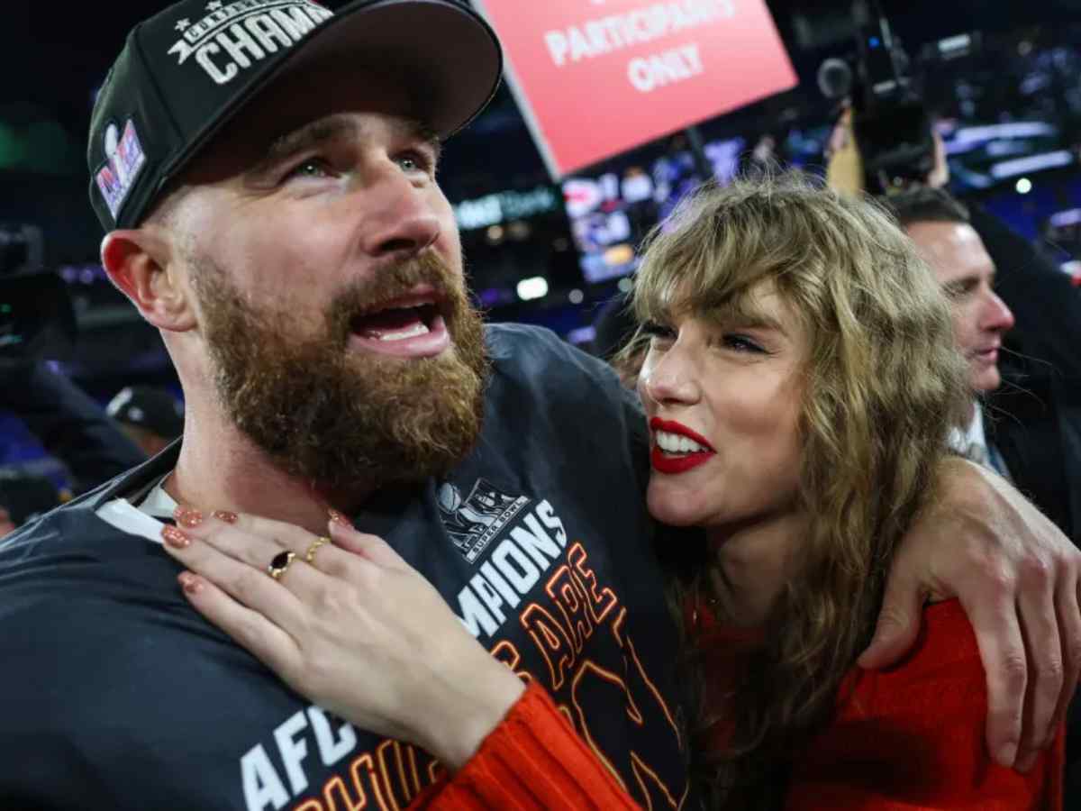 Travis Kelce and Taylor Swift after Chiefs AFC victory