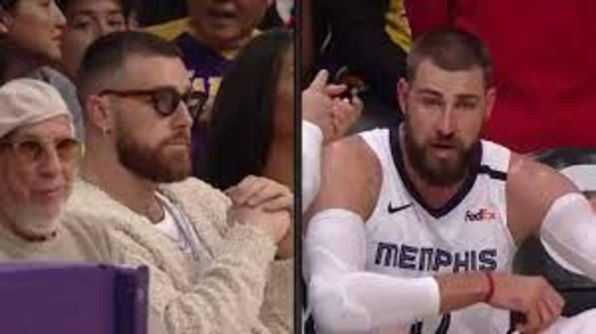  Travis Kelce and Jonas Valanciunas, who the internet thinks are both "twins" (Via Facebook)