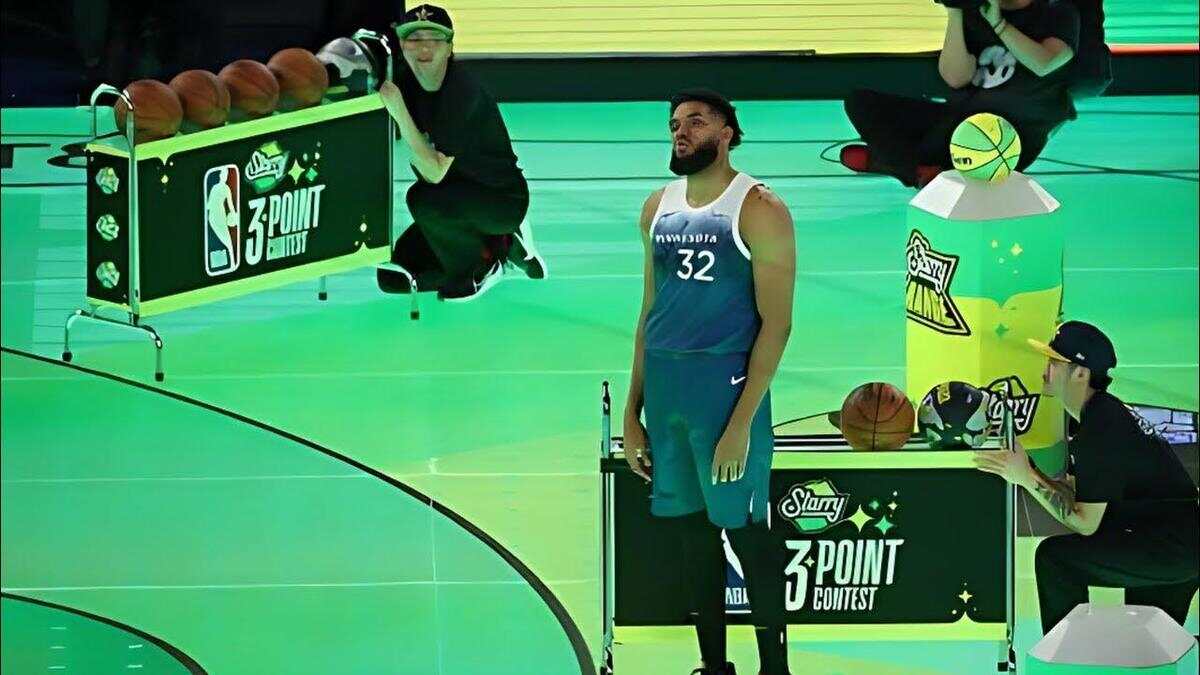 Karl-Anthony Towns at the NBA All-Star 3-point contest 2024 (Via YouTube)