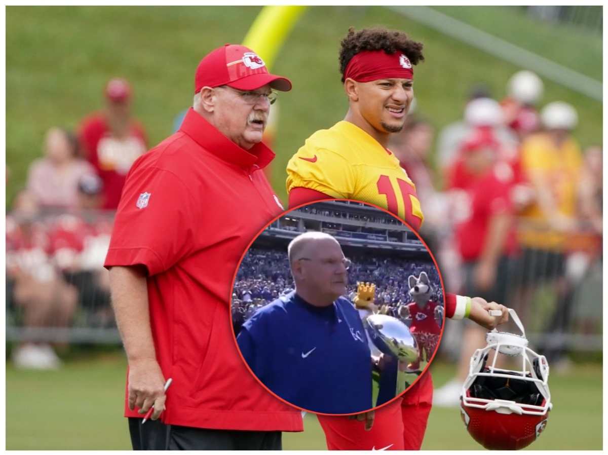 WATCH: Carrying the Lombardi Trophy, Chiefs HC Andy Reid throws out first pitch of the season for the Royals, Patrick Mahomes takes a jibe