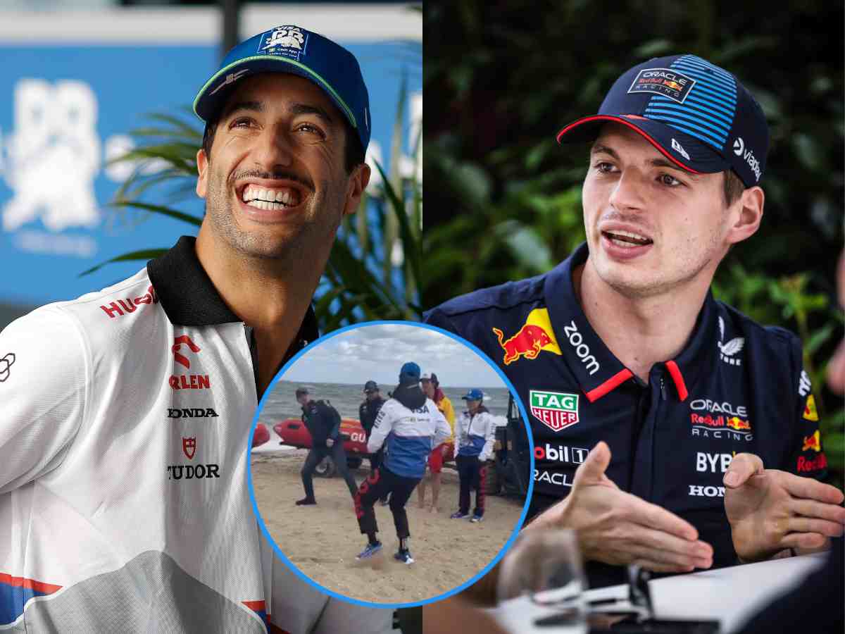 WATCH: Daniel Ricciardo and Max Verstappen hilariously play an imaginary padel game on a beach in Australia