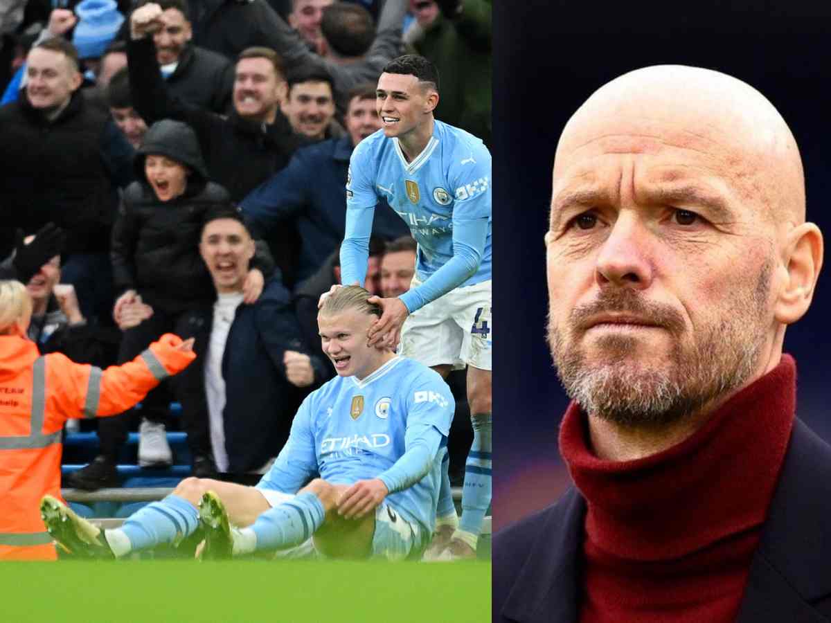 Erik Ten Hag, Phil Foden and Erling Haaland