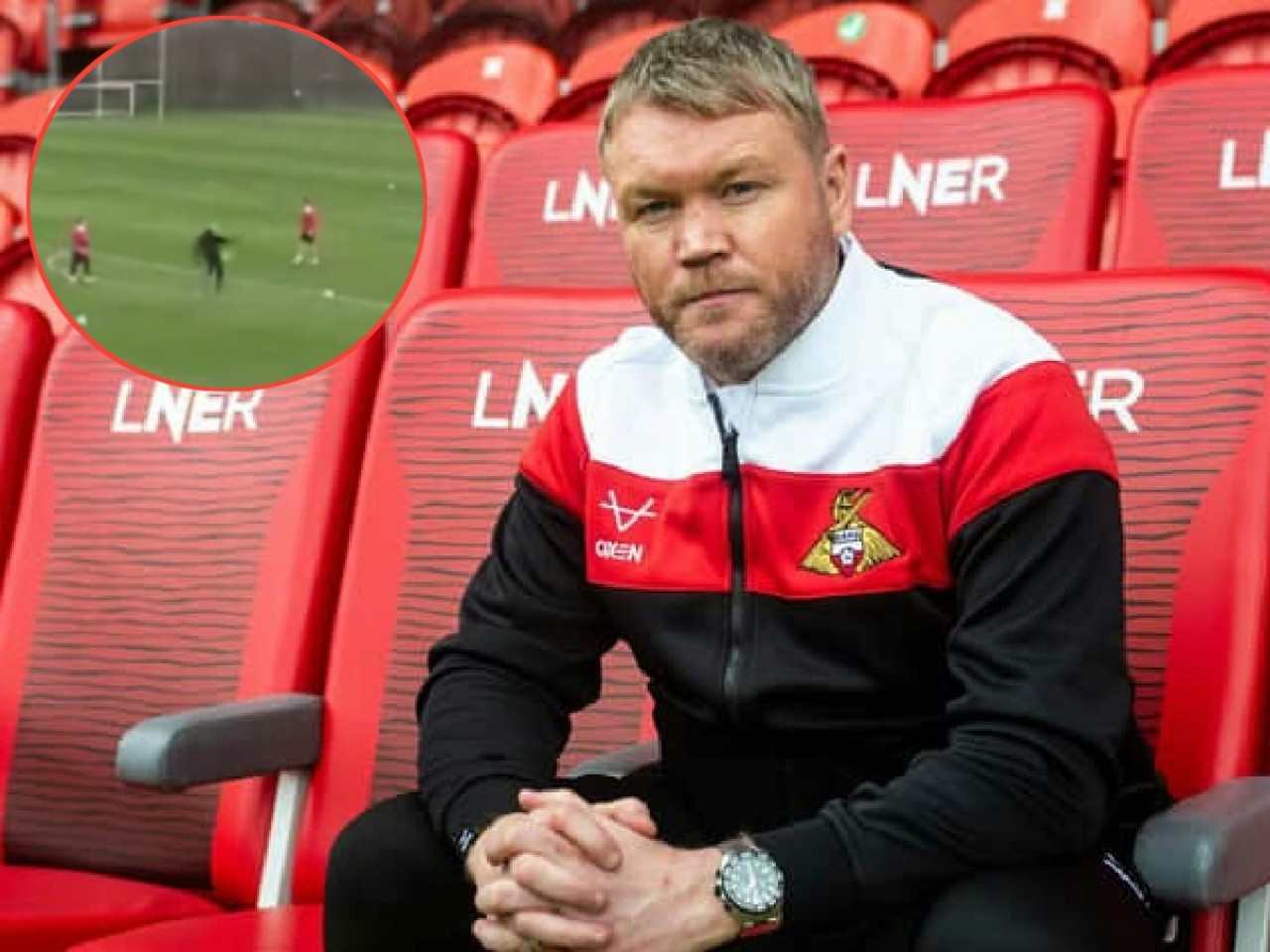 WATCH: Doncaster Rovers’ manager FLAUNTS his shooting prowess as he pulls off a STUNNER in training