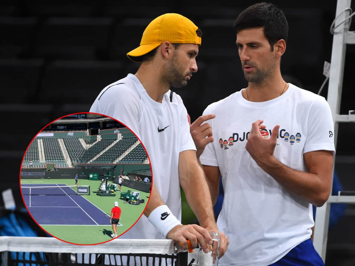 WATCH: “That’s what I’m worried about,” Novak Djokovic taken aback by Grigor Dimitrov’s forehand as the duo banter across the court during Indian Wells practice