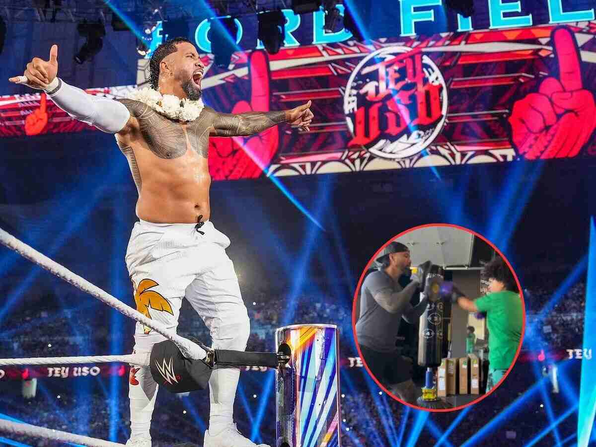 WATCH: Jey Uso’s younger son Jeyce joins his father in a boxing session ahead of his WrestleMania showdown against Jimmy Uso