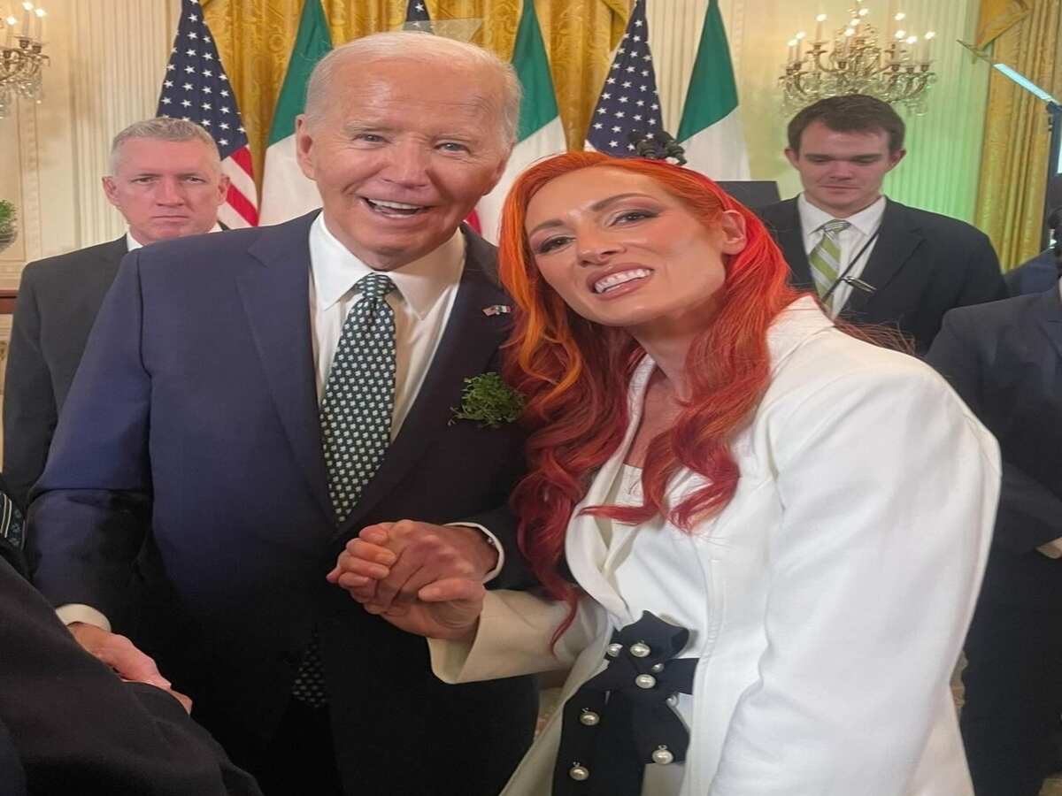 “Hope she left her child at home” Wrestling fans go wild as Becky Lynch meets President Joe Biden on Saint Patrick’s Day at the White House