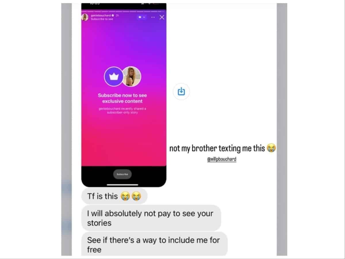 Instagram story featuring the text exchanges