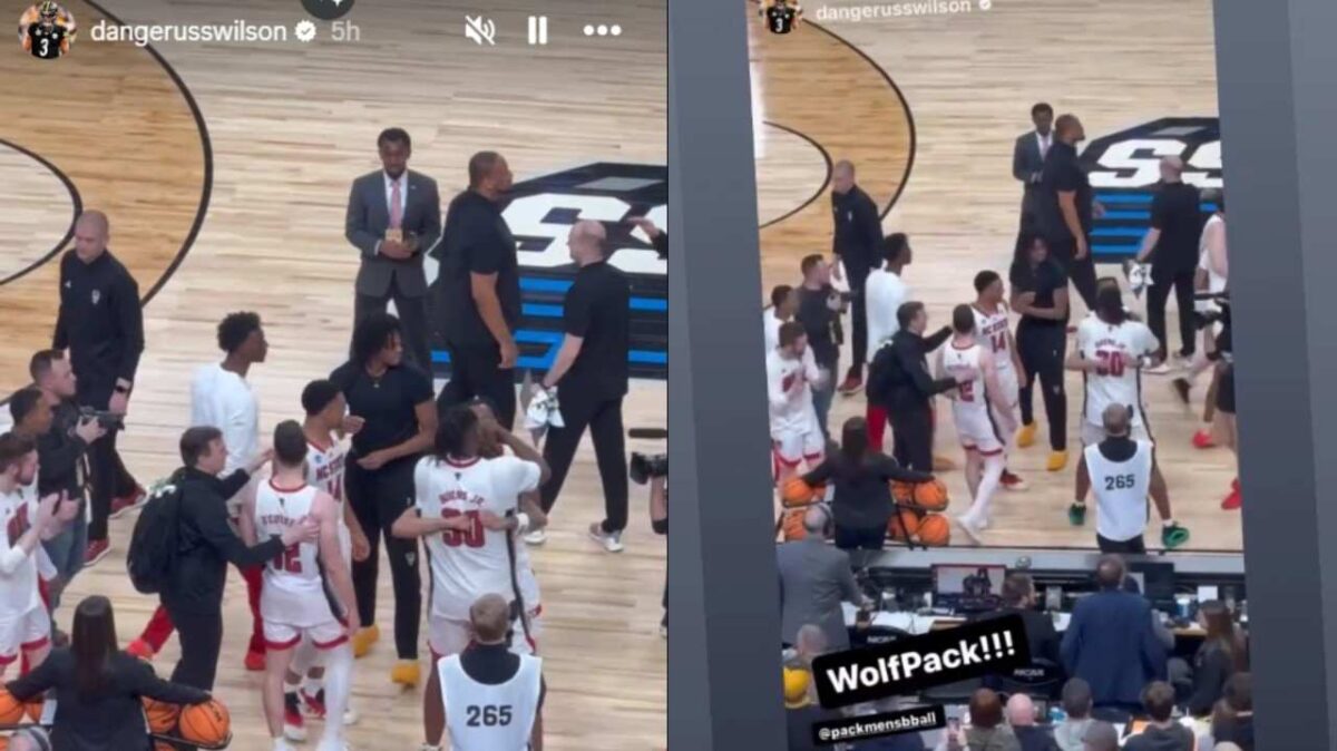 WATCH: Sporting a Steelers hat, Russell Wilson pulls up at NC State vs. Oakland March Madness Game with Thomas Tull