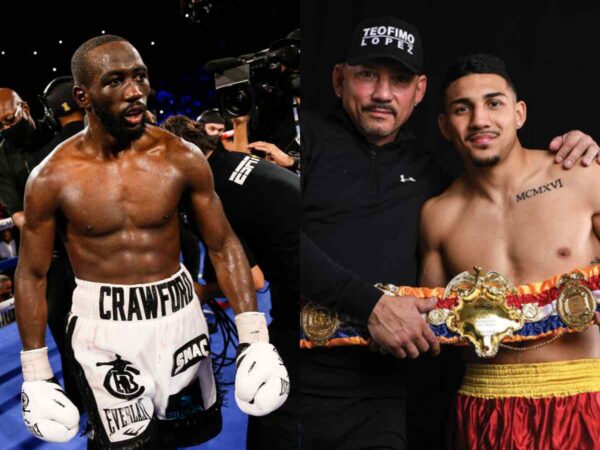 Terence Crawford, Teofimo Lopez Sr. and Teofimo Lopez Jr.