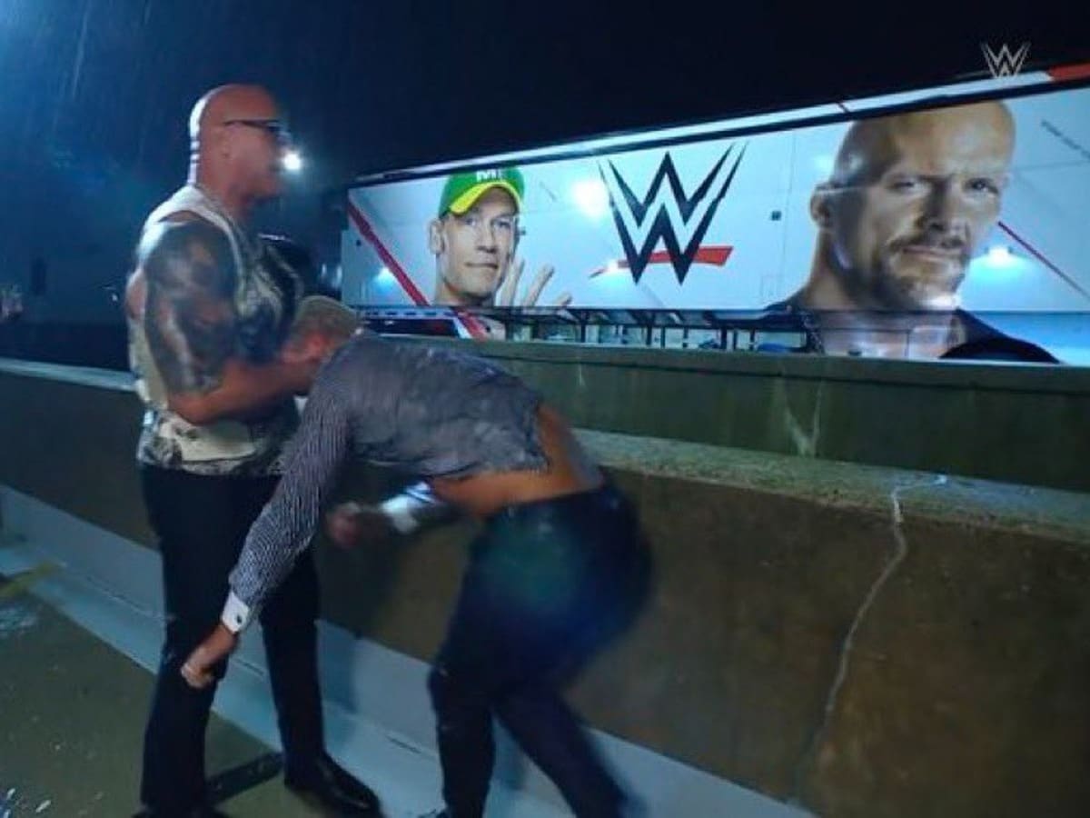 The Rock beating Cody Rhodes with John Cena and Steve Austin sighting 