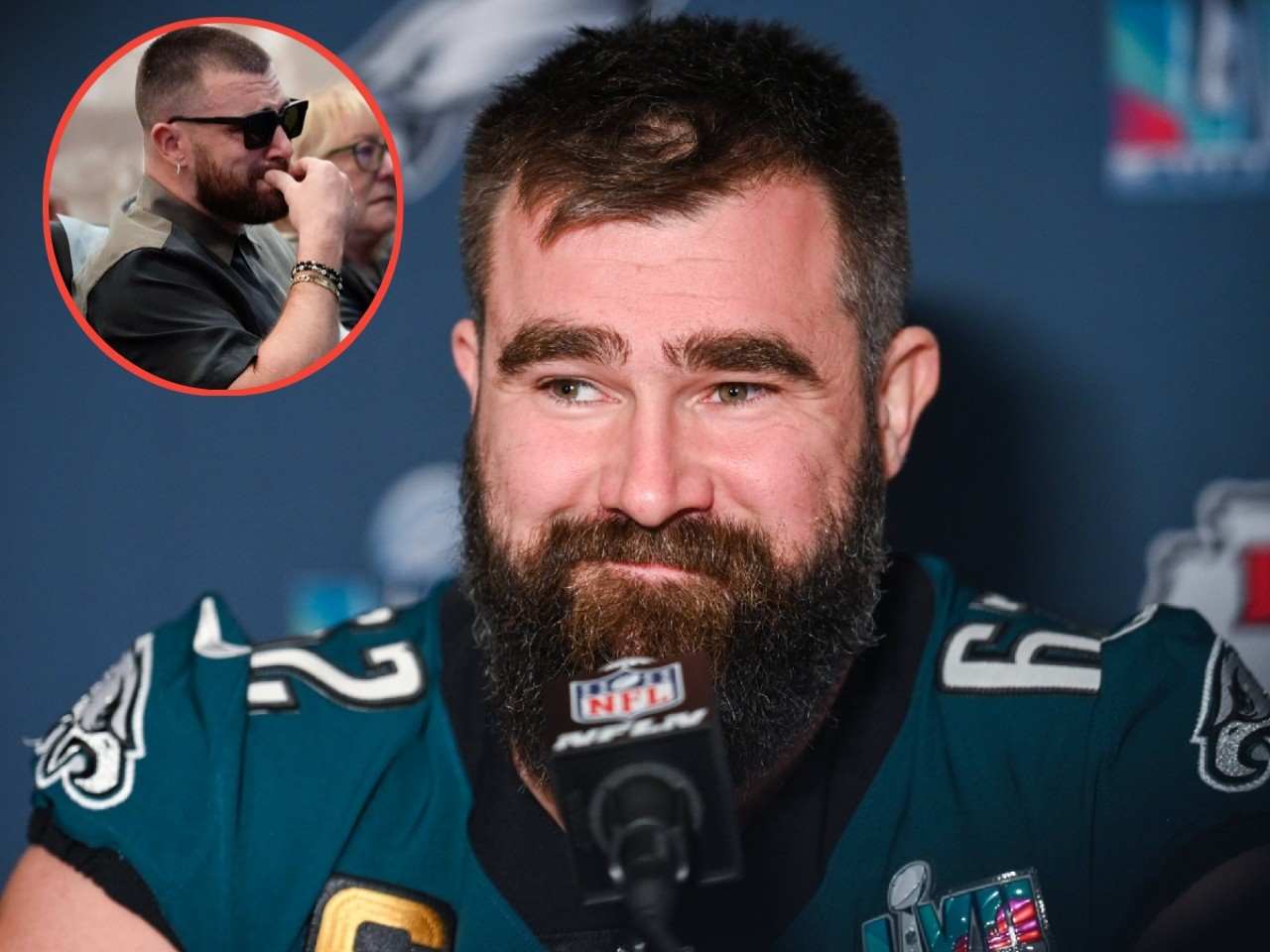 Travis Kelce wears Taylor Swift-inspired friendship bracelets to his brother Jason Kelce’s emotional retirement press conference