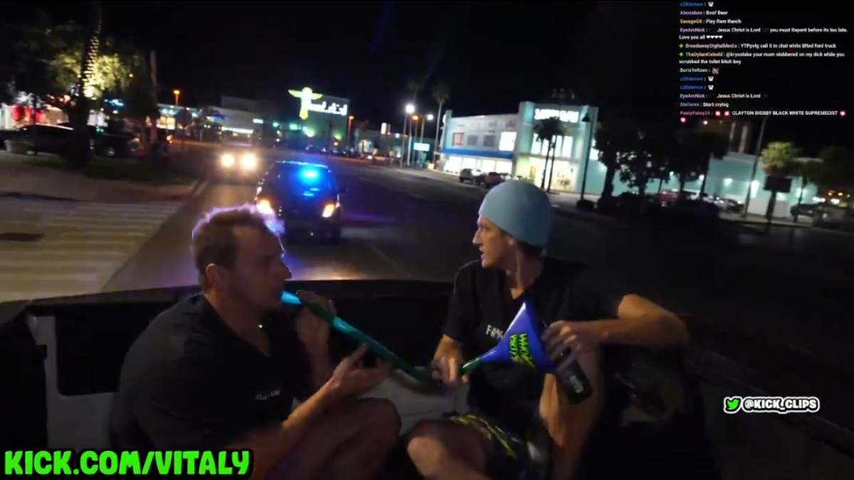 Watch: Kick streamer Vitaly gets pulled over for drinking in the back of a truck and mocks cops by asking not to 'George Floyd' him