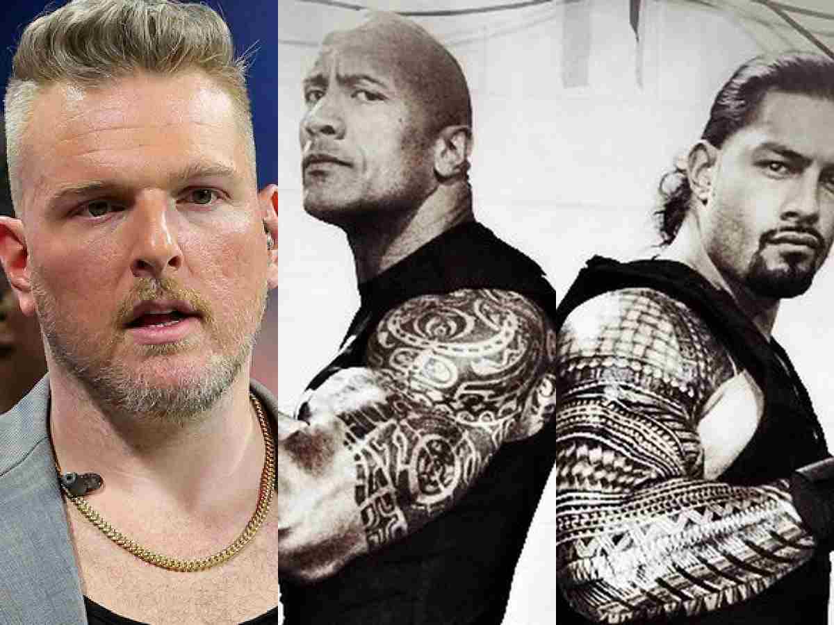 Pat McAfee, The Rock, and Roman Reigns