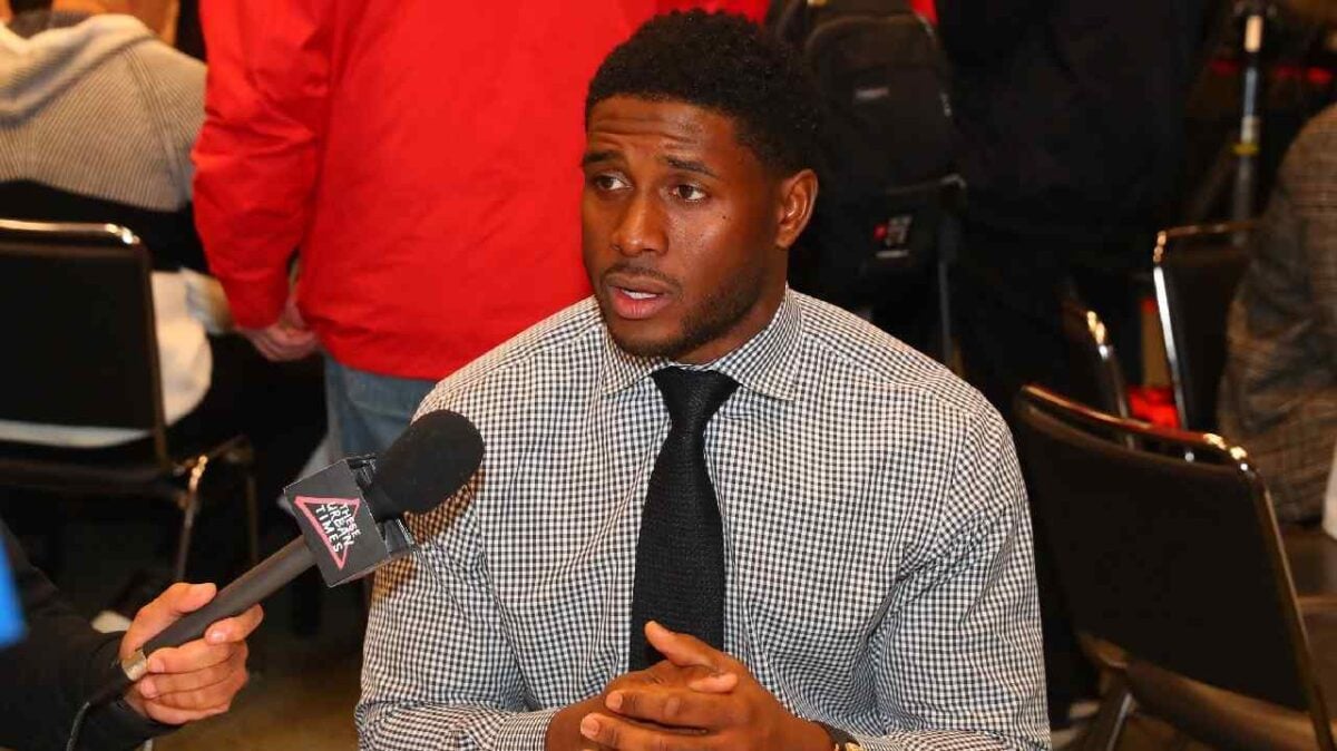 Reggie Bush is interviewed during the Super Bowl LIII NFL Network Talent press conference PK Pressekonferenz on January 30, 2019