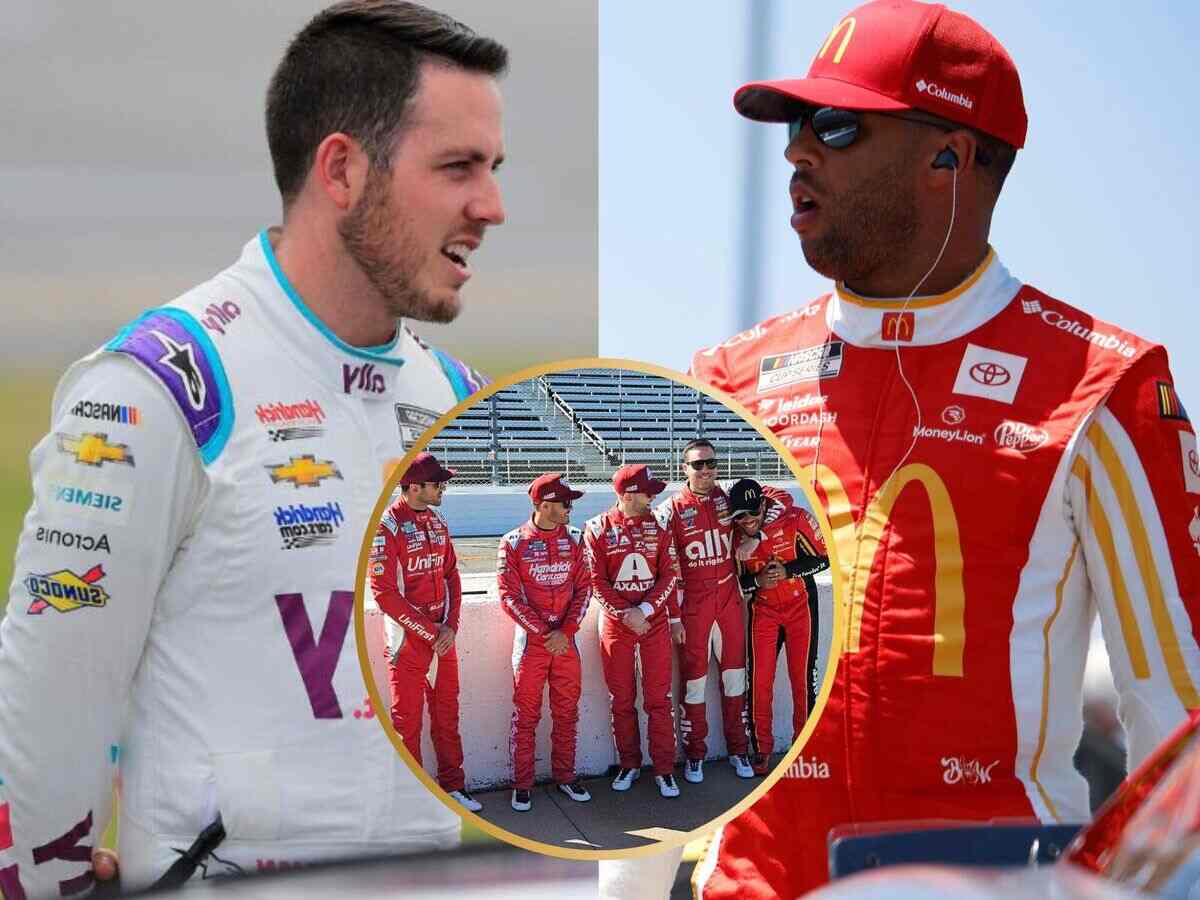 Alex Bowman hilariously puts Bubba Wallace in a headlock after the 23XI Racing driver photobombed HMS group photo-shoot