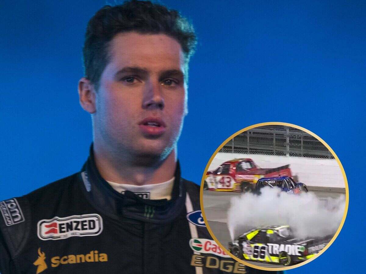 WATCH: Supercar star Cam Waters’ NASCAR debut ends with a smocking Ford after rear-ending teammate