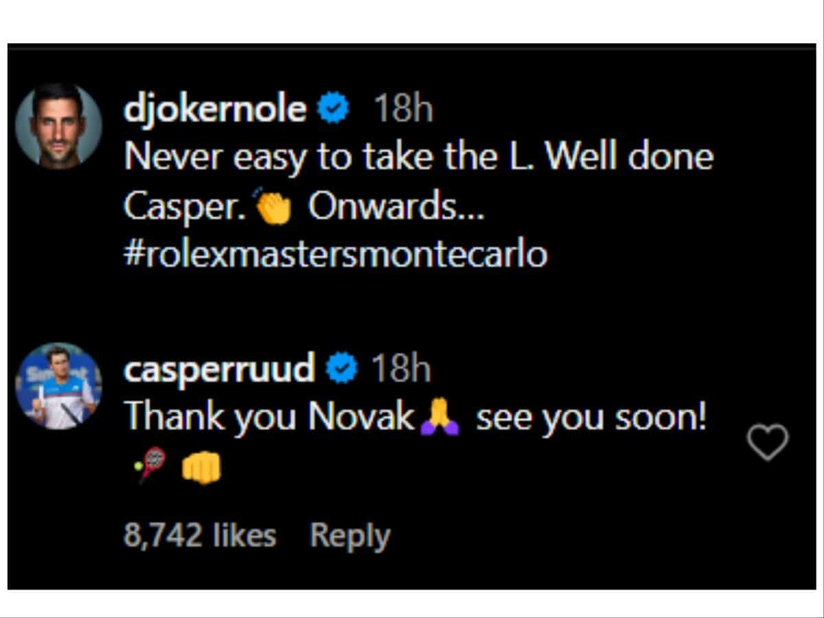 Comments section of Novak Djokovic's post