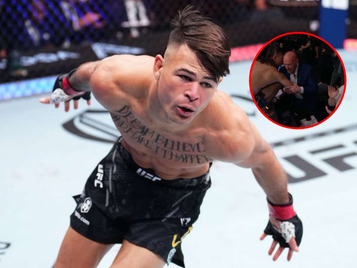 WATCH: UFC 300 star Diego Lopes runs to Mark Zuckerberg and Dana White after lightning fast first round finish