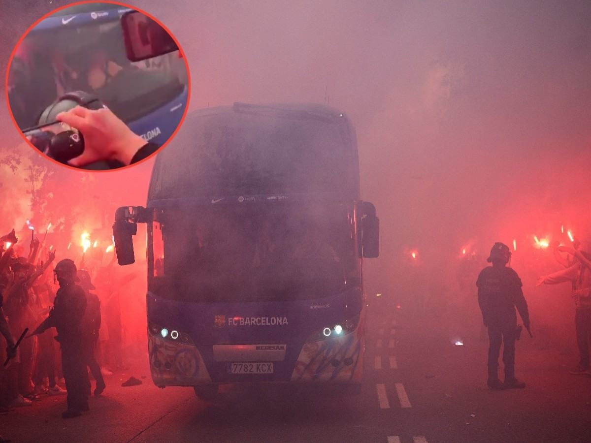 WATCH: Barcelona fans bizarrely throw stuff at their own bus thinking it was PSG’s before Champions League clash