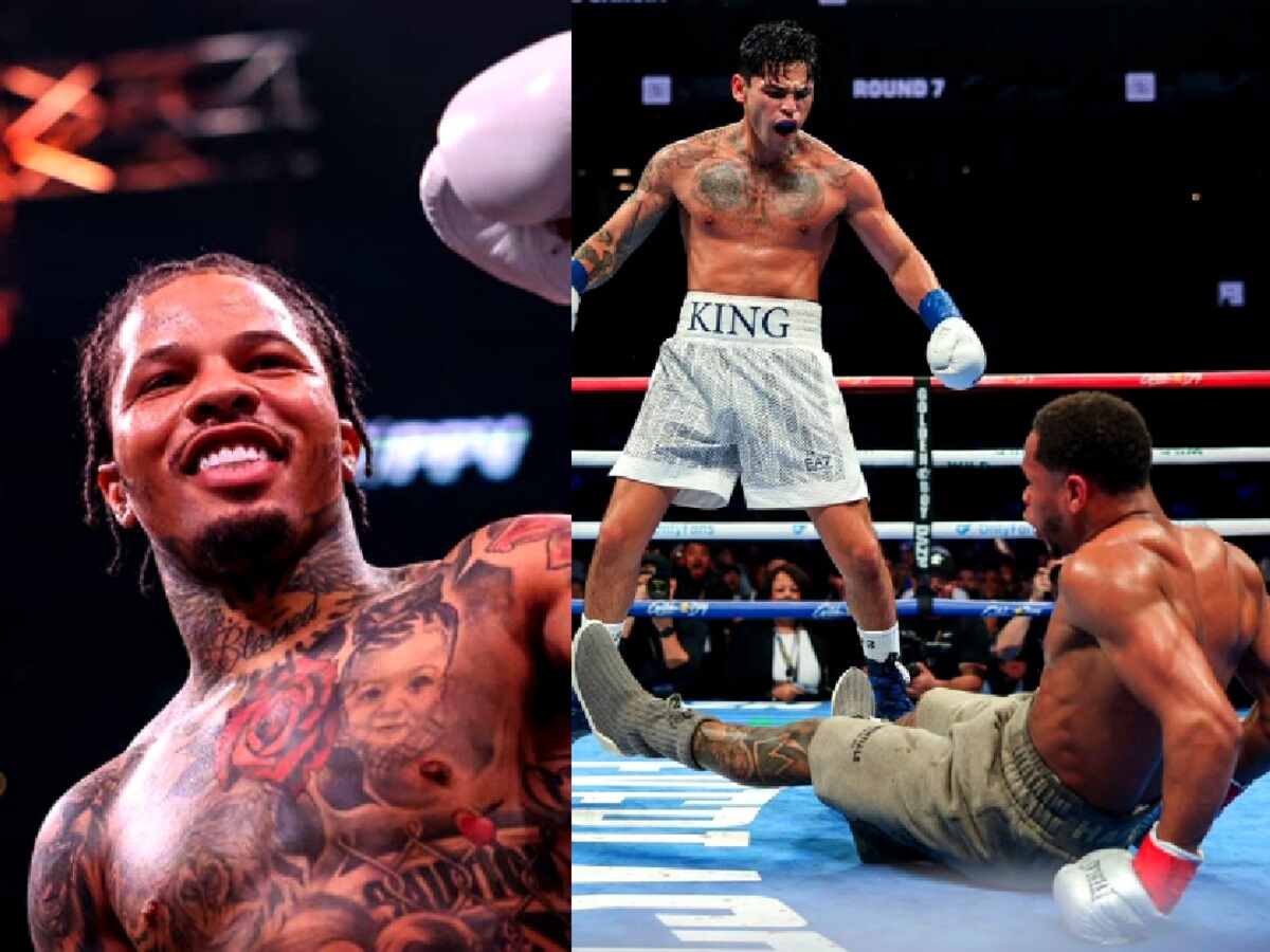 Gervonta Davis reacts after Ryan Garcia beats Devin Haney