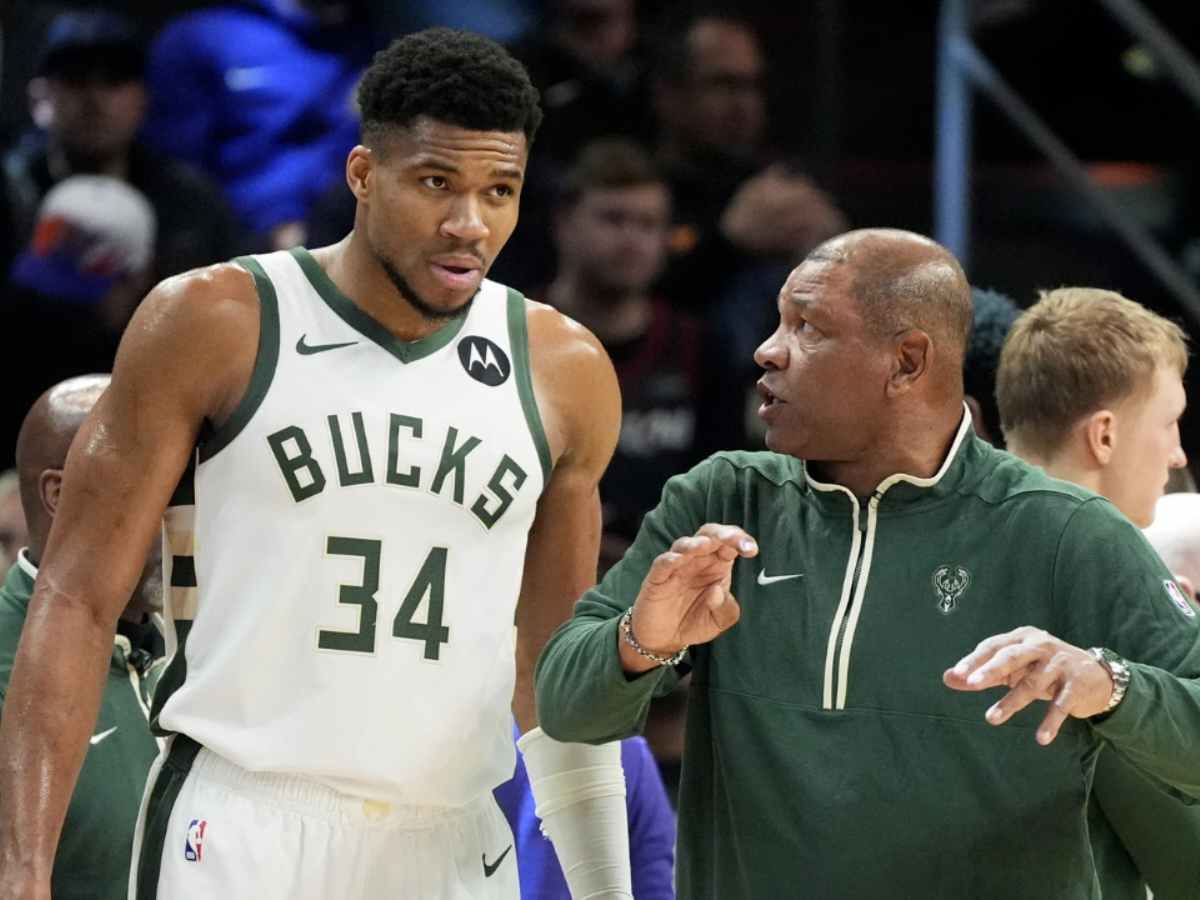 Bucks Giannis Antetokounmpo and HC Doc Rivers