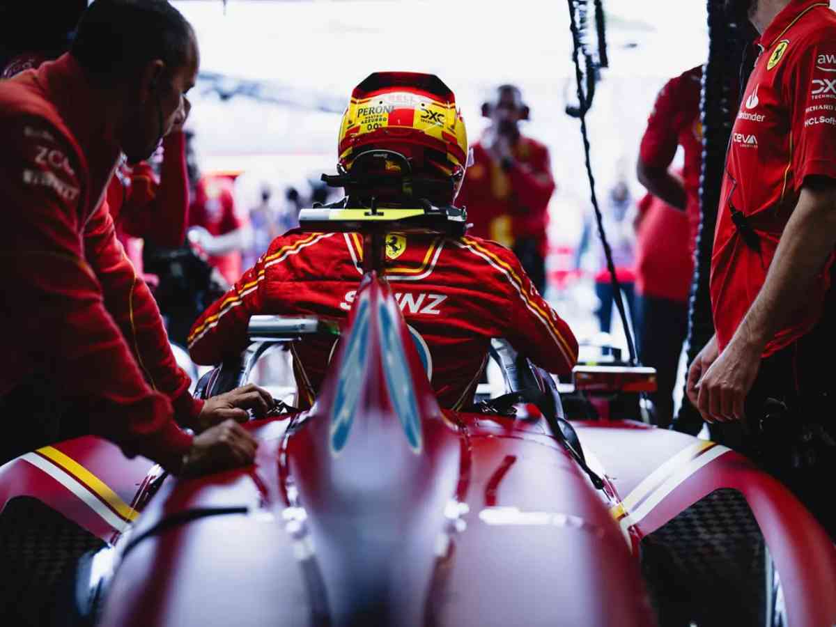 Carlos Sainz in his Ferrari SF-24 with HP sponsorship