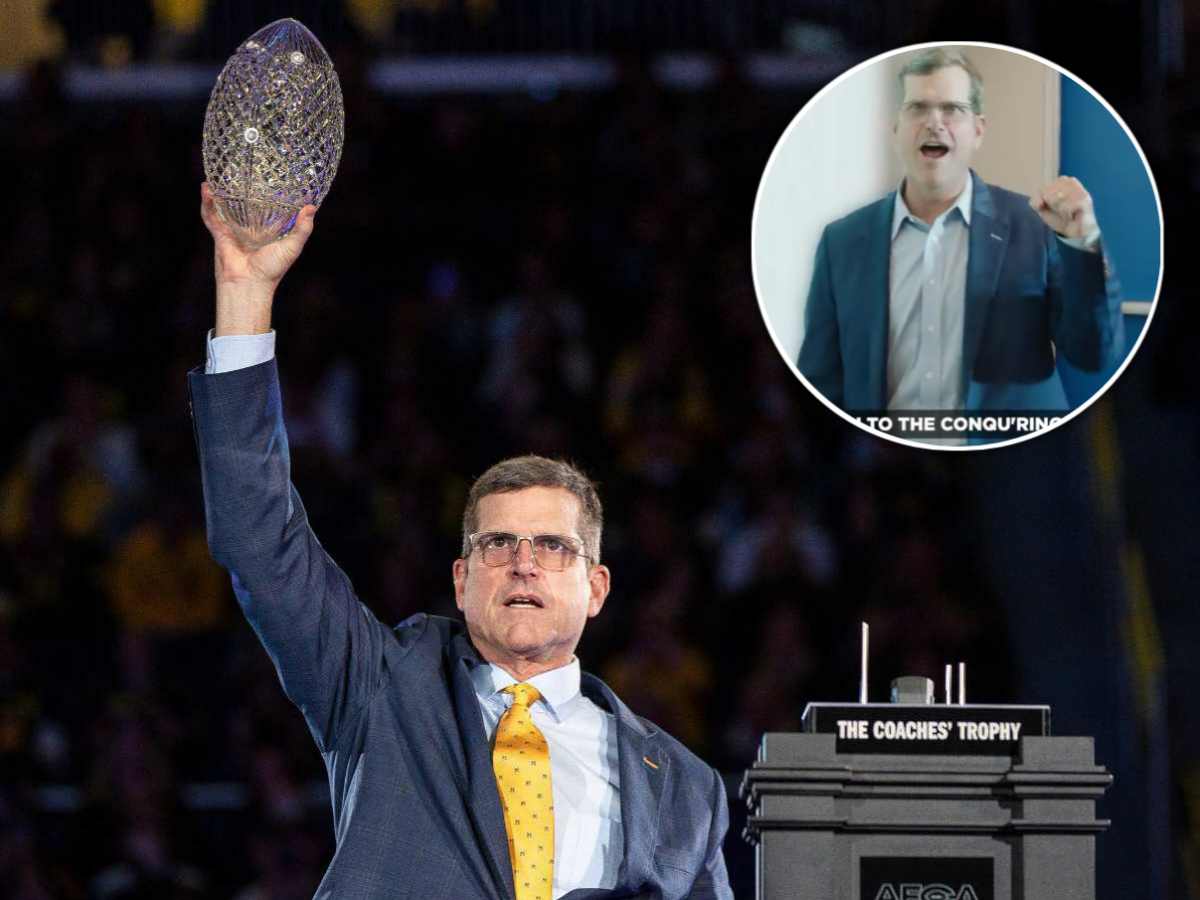 WATCH: Jim Harbaugh celebrates Chargers’ drafting Junior Colson with University of Michigan fight song