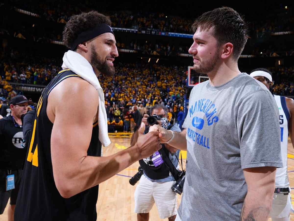 Mavs Luka Doncic with Warriors Klay Thompson