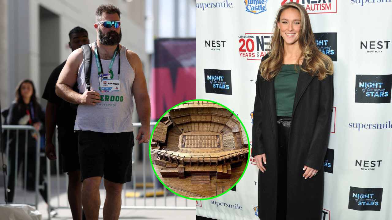 ‘Wholesome’ Jason Kelce gets a wooden replica of Lincoln Financial Field as retirement gift from wife Kylie Kelce