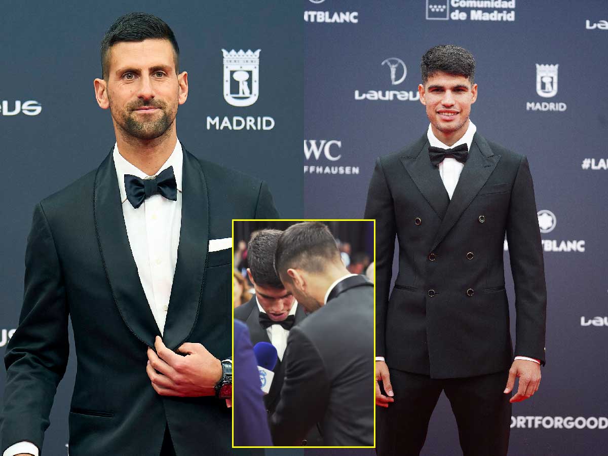 WATCH: Novak Djokovic fixes Carlos Alcaraz’s tuxedo at the Laureus World Sports Awards as the two ATP generations exchange pleasantries