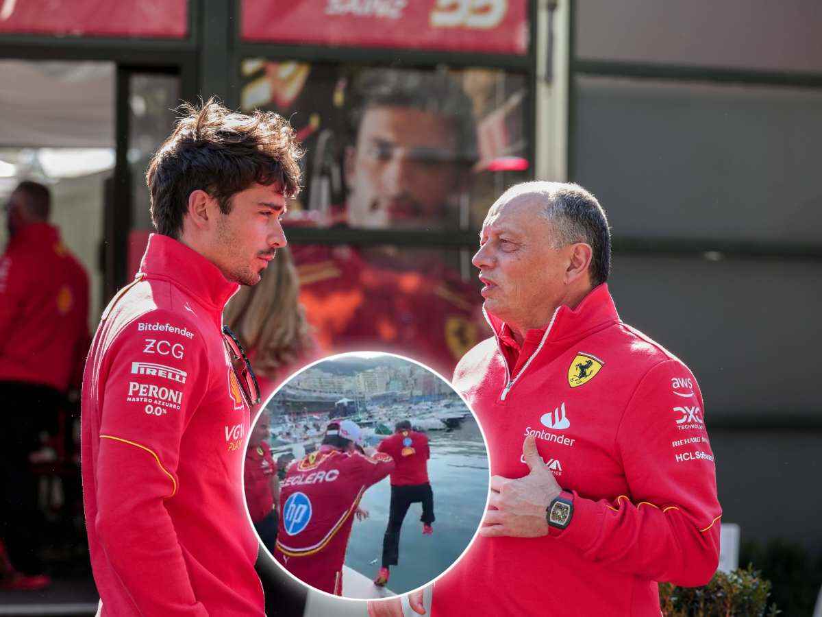 WATCH: Charles Leclerc pushes Fred Vasseur into Monaco Harbour during Monaco GP victory celebration