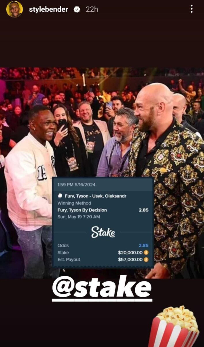 Israel Adesanya's bet on Tyson Fury