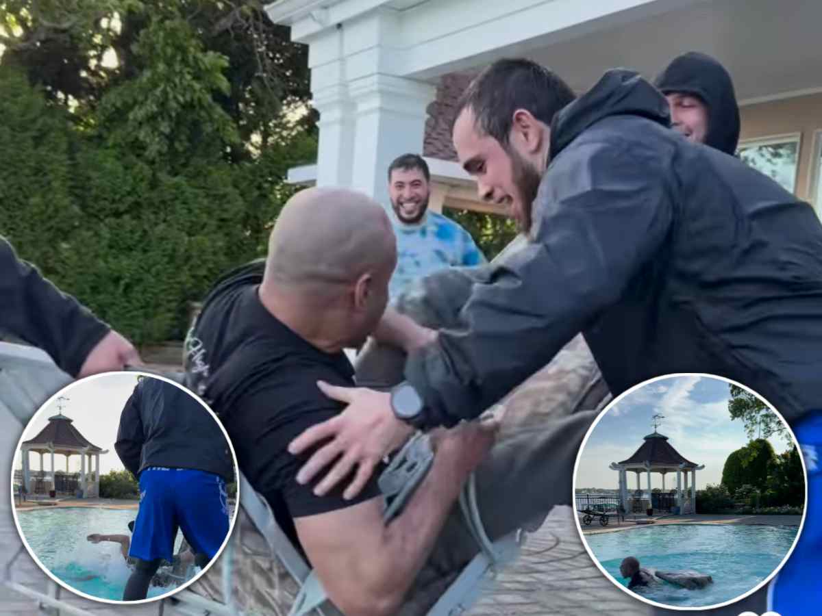 WATCH: Khabib Nurmagomedov throws manager in pool after joining Islam Makhachev’s training camp