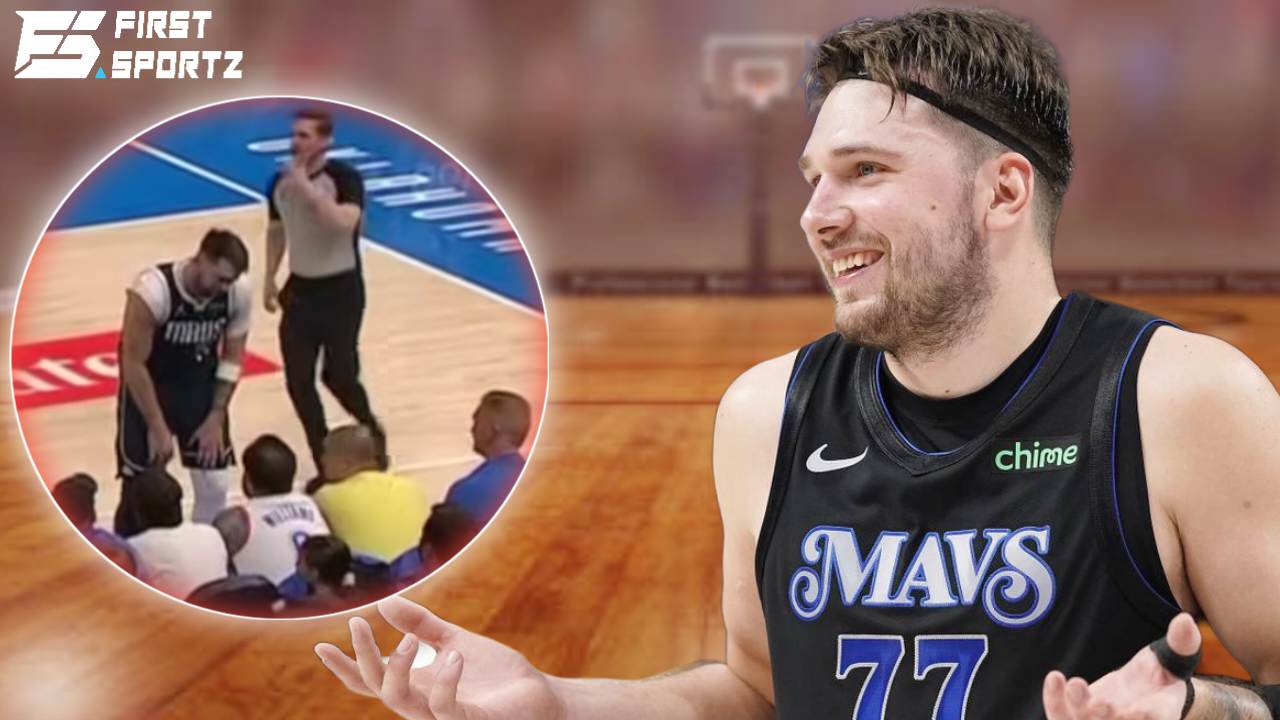 WATCH: Luka Doncic stares in despair after OKC fan, from courtside, bizarrely throws ball away from him