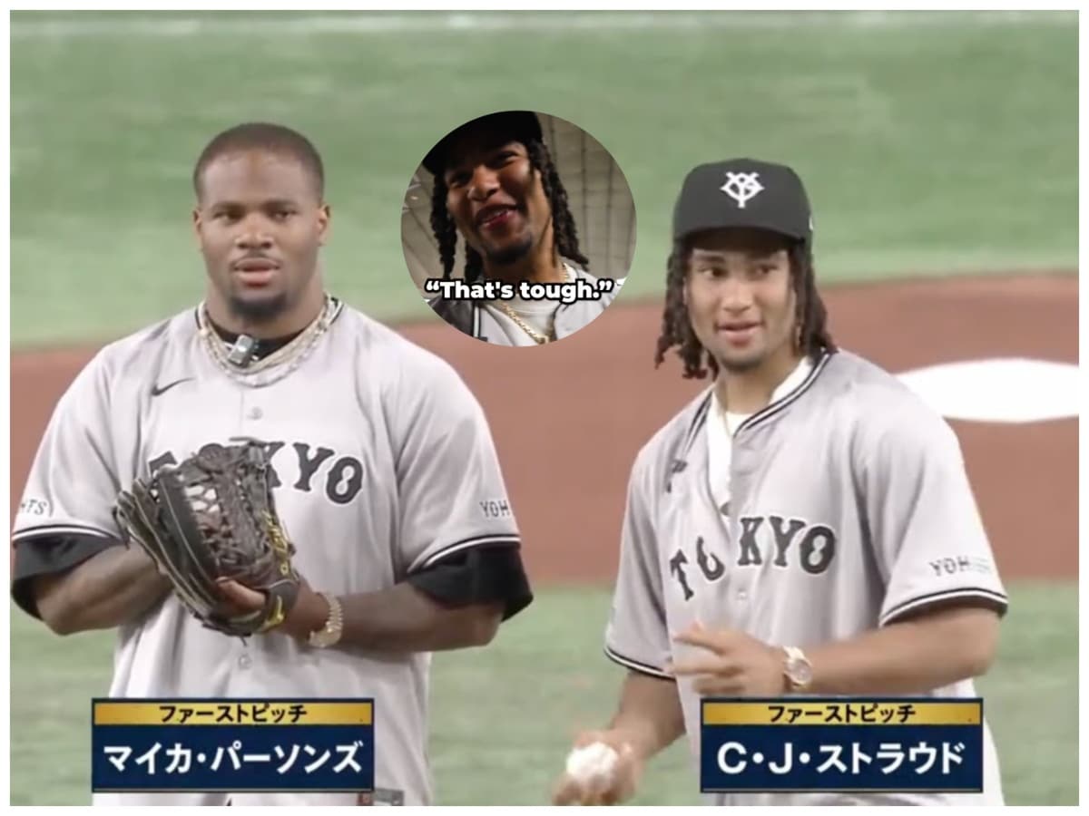 WATCH: C.J. Stroud and Micah Parsons get into a heated debate over who had the better first pitch at the Tokyo Giants game