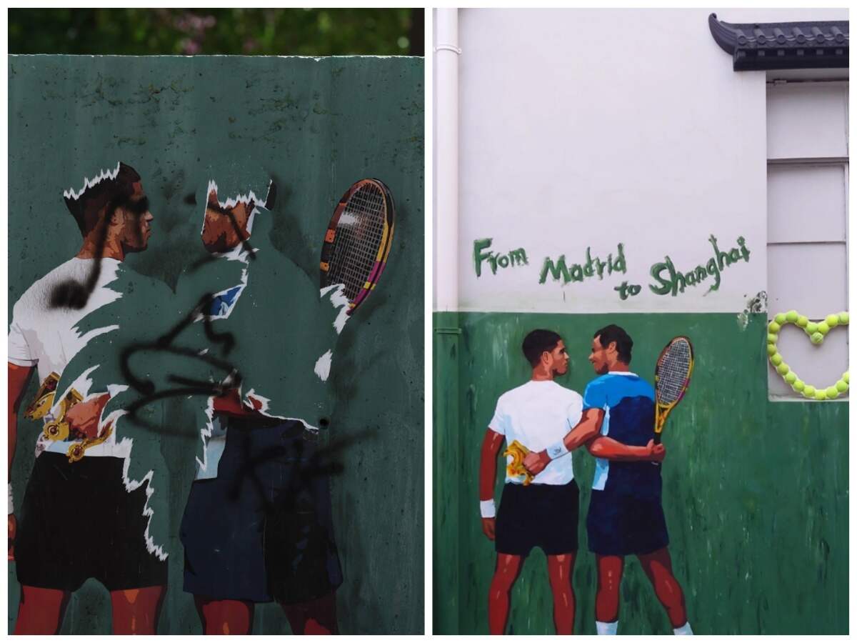 The Carlos Alcaraz and Rafael Nadal mural now rebuilt and reconstructed in the iconic Xian Xia tennis center