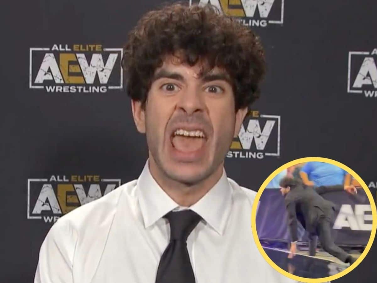 “Bro thinks he’s Vince but sells like Linda”- AEW fans can’t stop laughing after video of clumsy Tony Khan’s embarrassing exit at Double or Nothing goes viral 