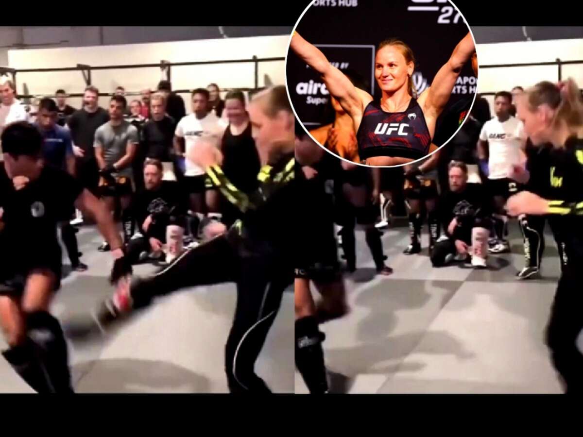 WATCH: Valentina Shevchenko checks flurry of leg kicks at EPIC speed; fans react