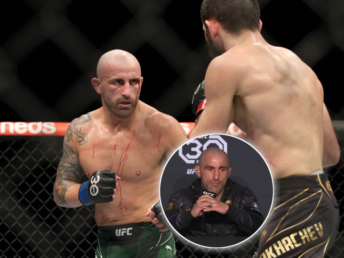 
Alexander Volkanovski cries after losing to Islam Makhachev at UFC 294 