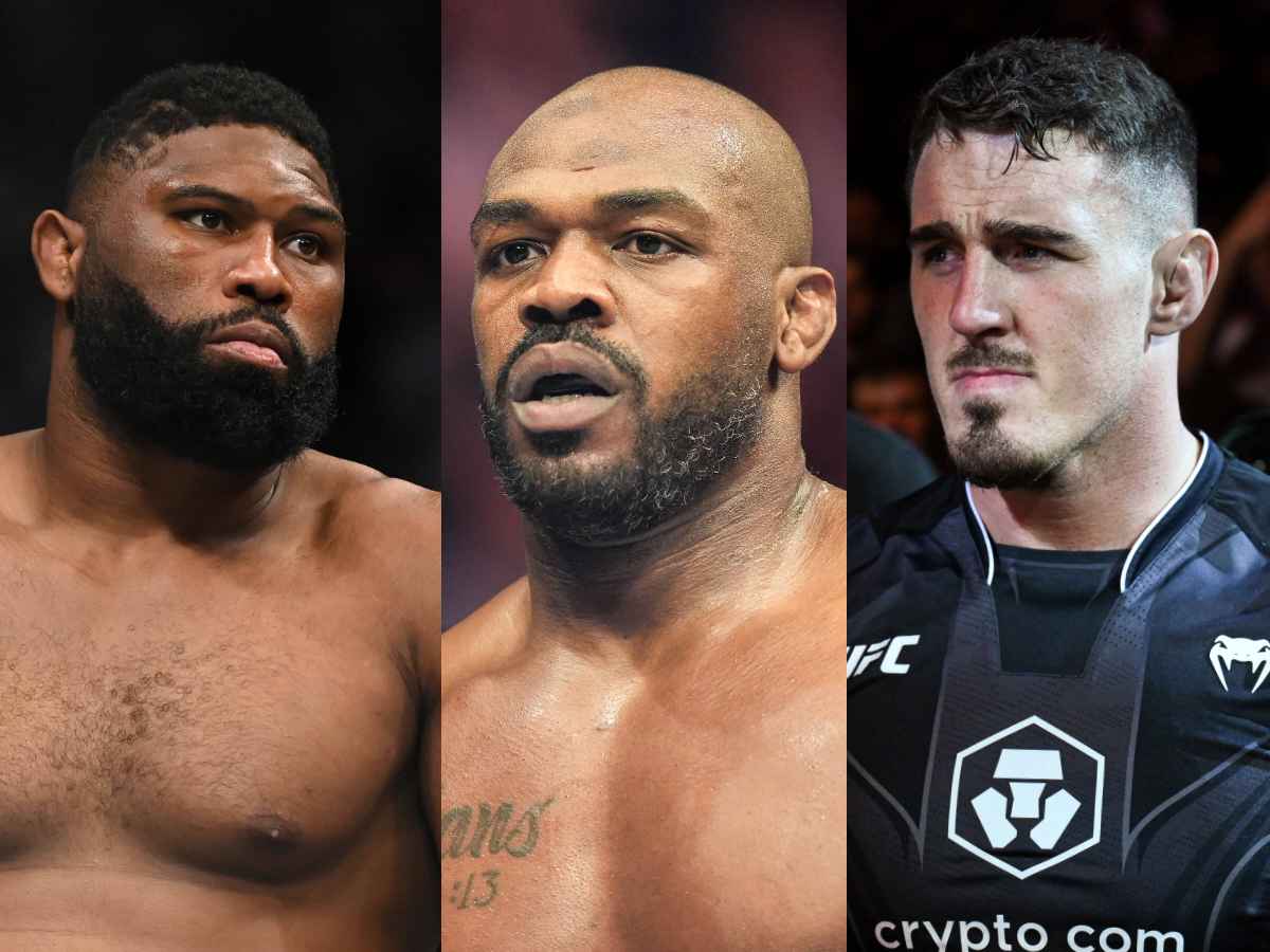 Jon Jones flexes championship belts compared to Tom Aspinall and Curtis Blaydes amidst fans criticism for Stipe Miocic fight