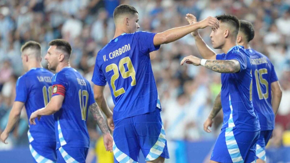 Argentina players after scoring against Guatemala