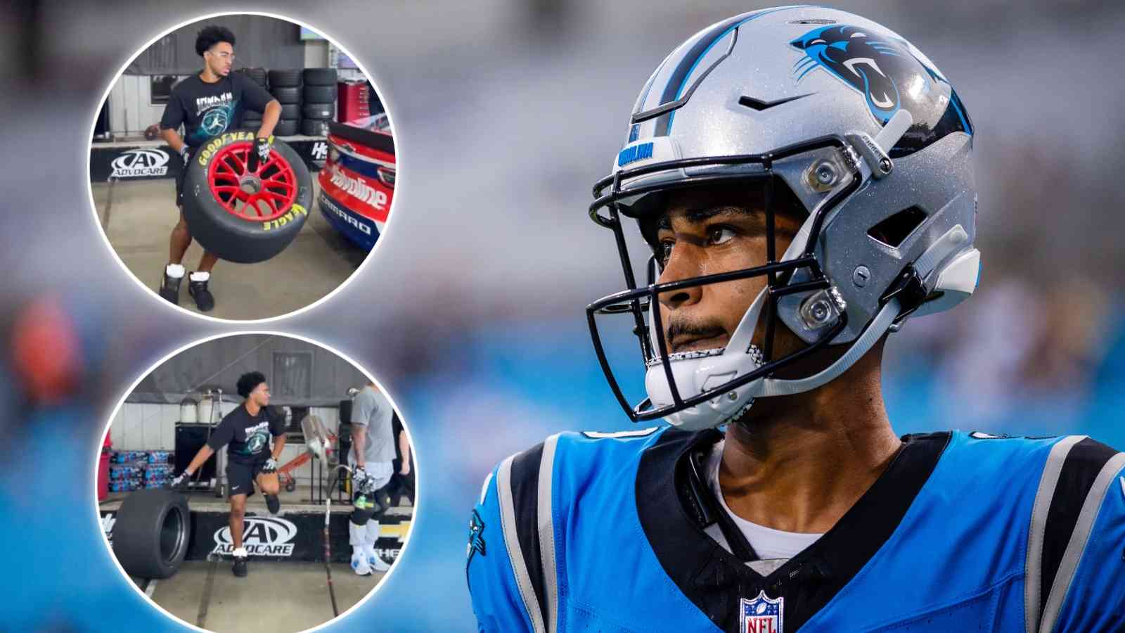 WATCH: Panthers QB Bryce Young effortlessly tries his hand at changing tires as part of a NASCAR pit crew