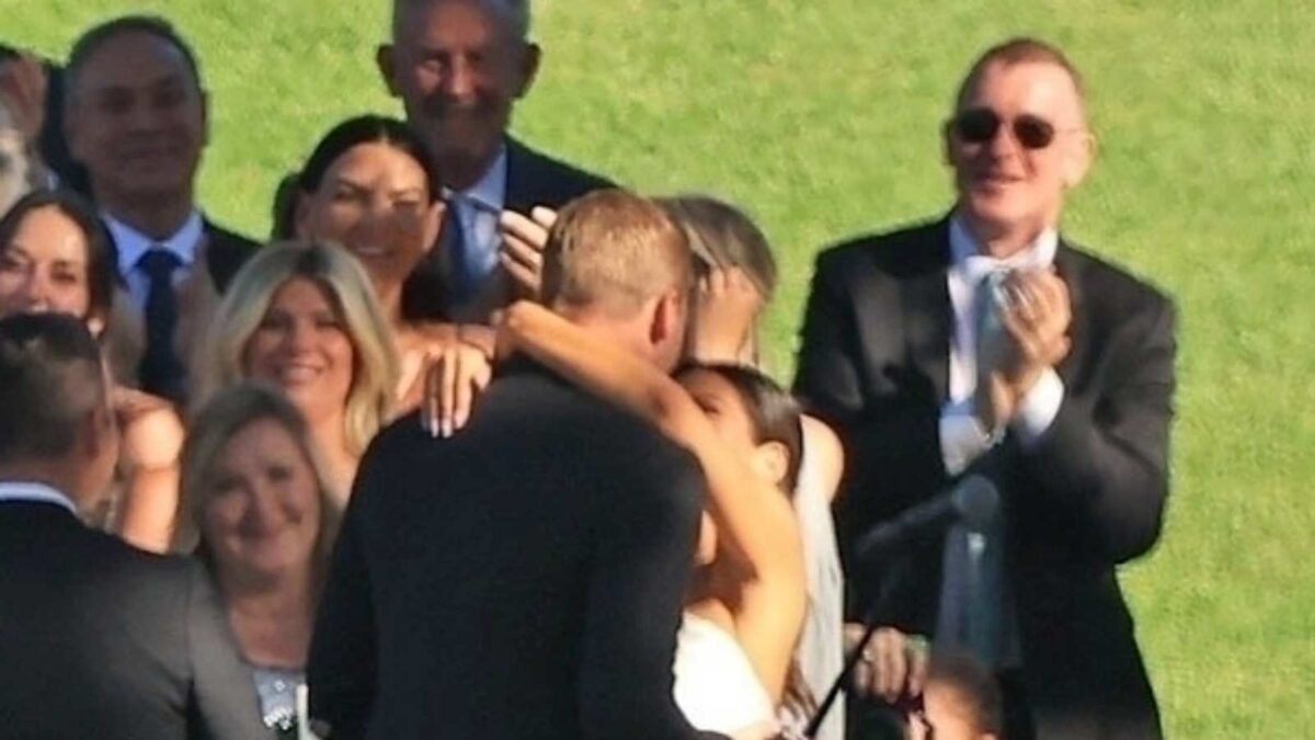 Jared Goff and Christen Harper first kiss as husband and wife