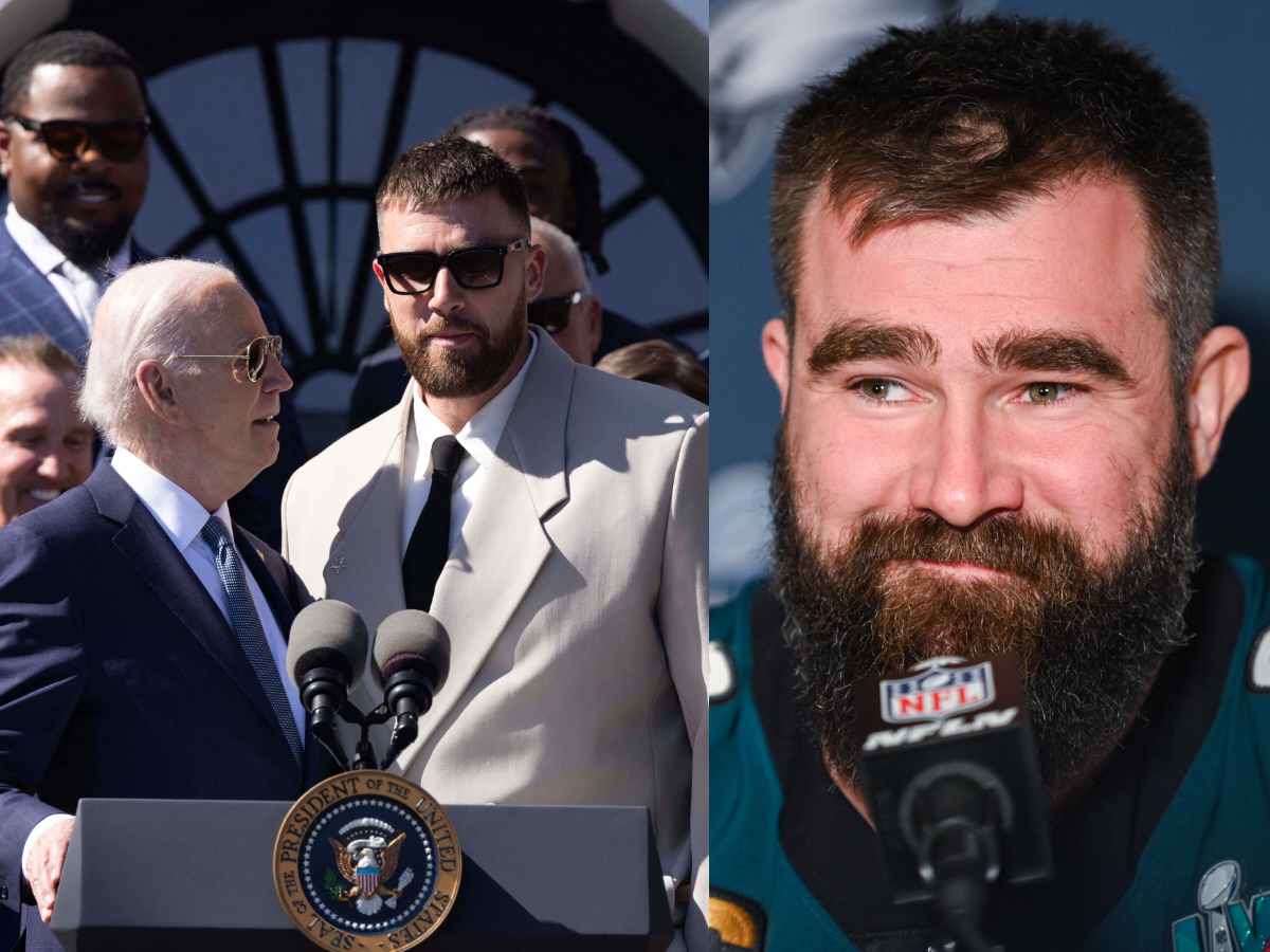 Jason Kelce has a ‘tight’ reaction to brother Travis getting pulled up by President Joe Biden 