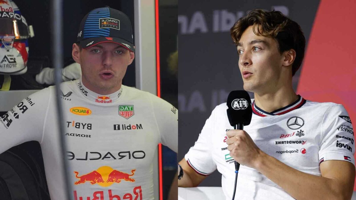 Max Verstappen (L), George Russell (R) (images via IMAGO)