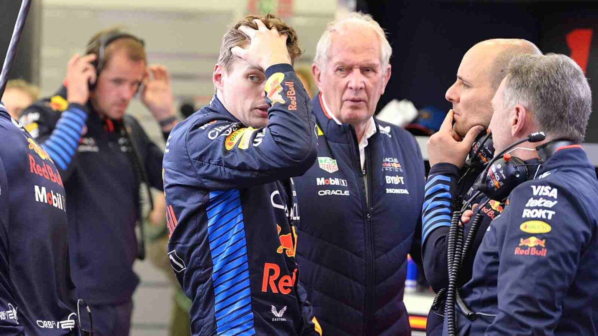 Red Bull's Max Verstappen, elmut Marko and Christian Horner