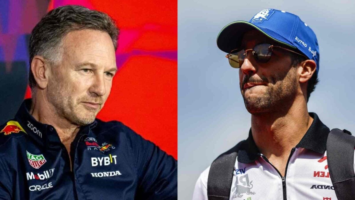 Christian Horner (L), Daniel Ricciardo (R) (images via IMAGO)