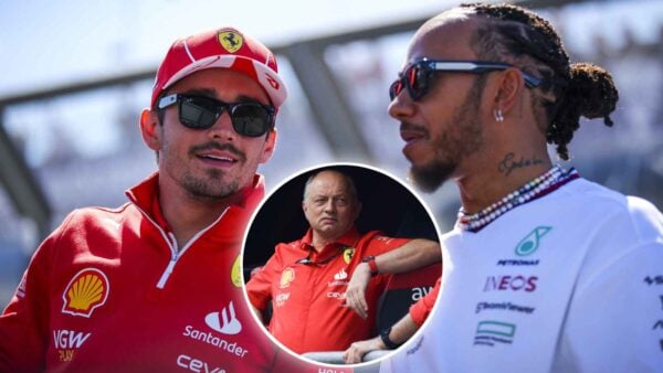 Charles Leclerc and Lewis Hamilton, Fred Vasseur (in circle) (images via IMAGO)