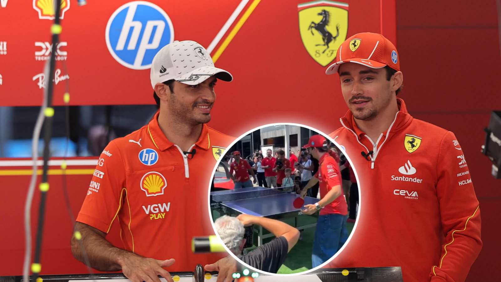 WATCH: Charles Leclerc and Carlos Sainz go up against each other in a fun ping-pong game at Hungarian GP 