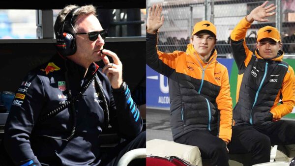 Christian Horner, Lando Norris and Oscar Piastri